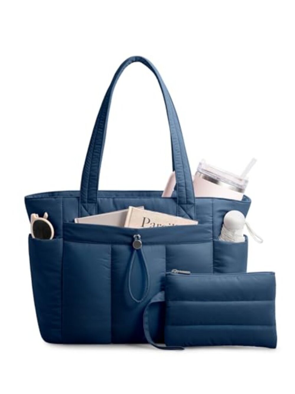 Puffy Tote Bag Women Cup Holder Laptop Compartment Cosmetic Bag Trolley Sleeve
